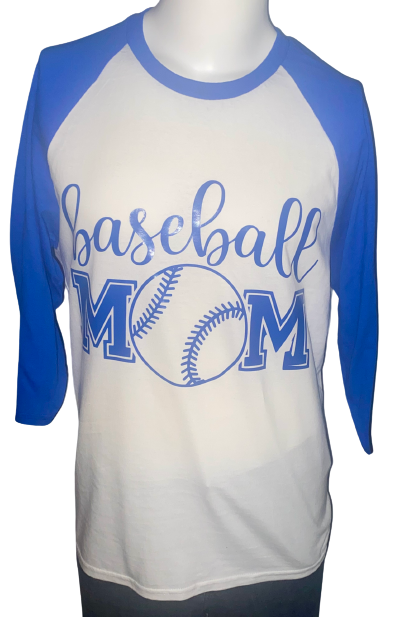 Baseball Tee ~ Baseball Mom Blue Sleeve Baseball Tee